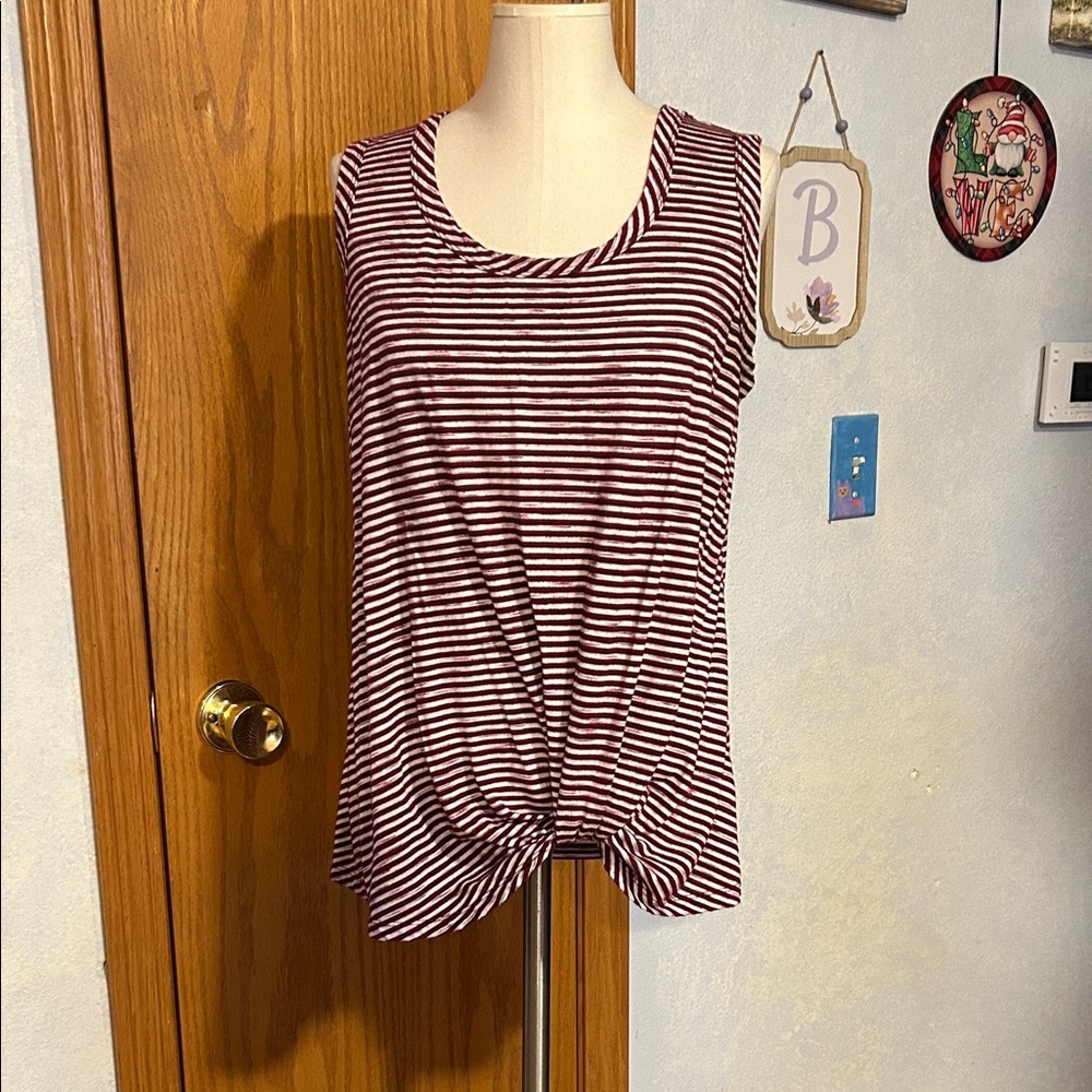 Nine Britton Maroon & White Striped Tank Top